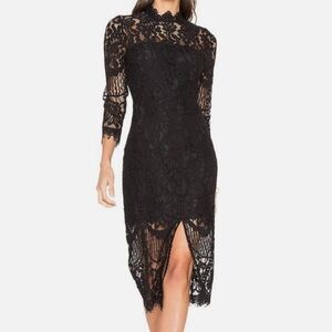 Yumi Kim Leading Lady Black Lace Overlay 3/4 Sleeve Midi Dress Size Medium M